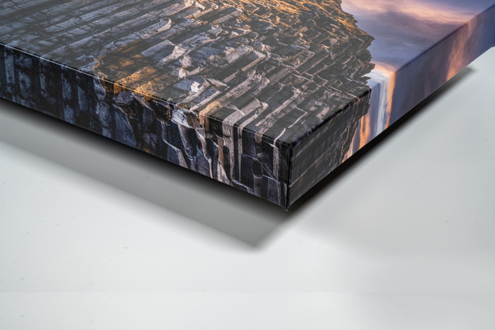 Close detail of a matte canvas gallery wrap print edge
